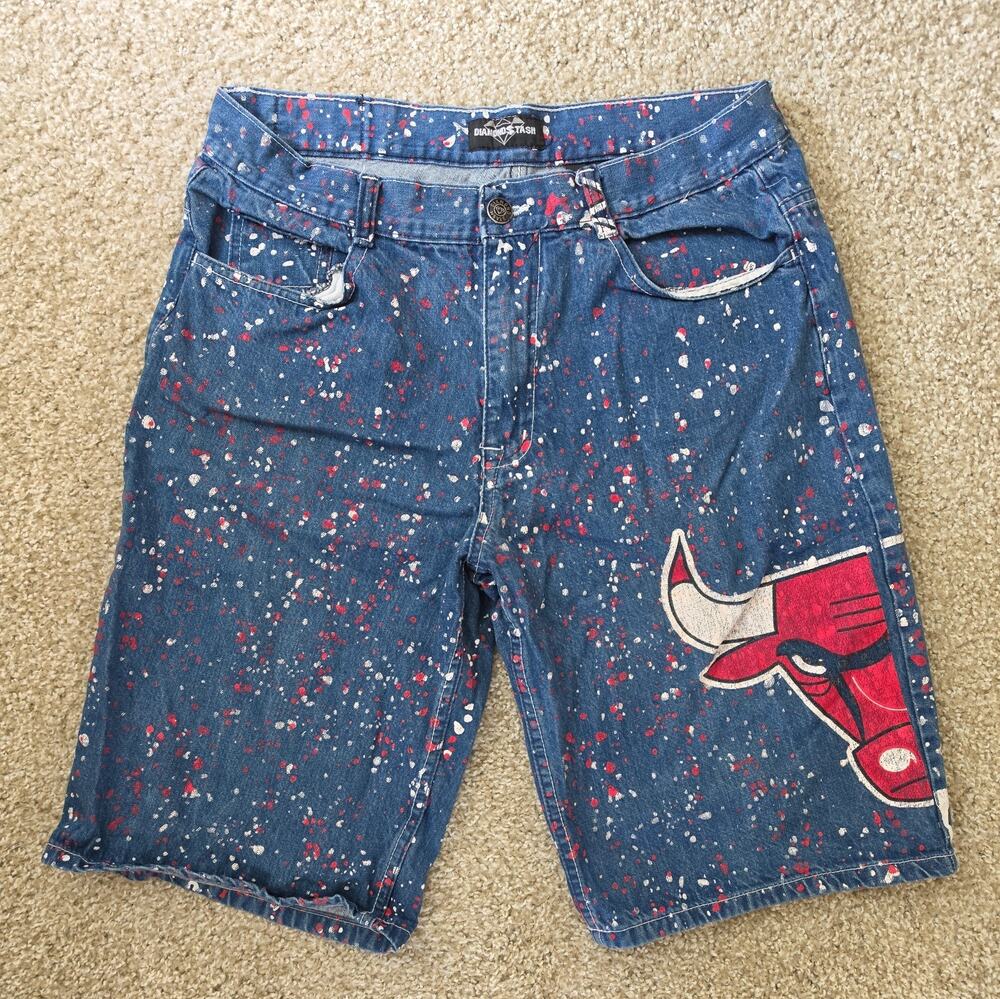 Vintage Diamond Stash Chicago Bulls Jean Shorts Men’s 38 Baggy Denim Y2K's